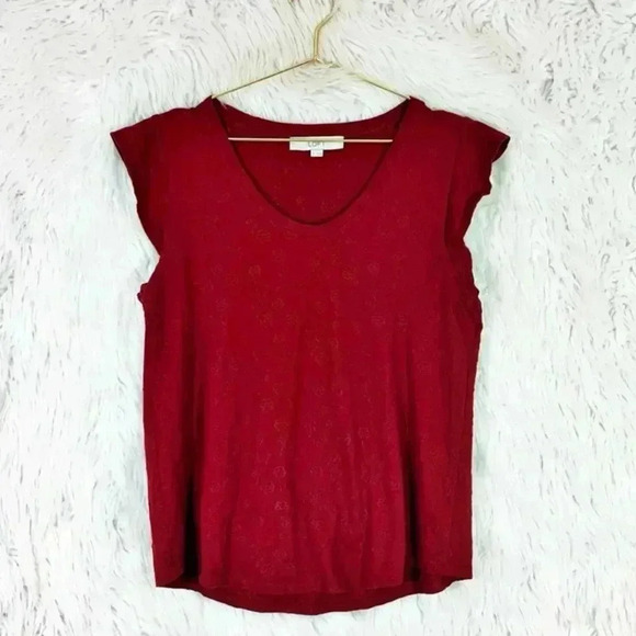 Loft M Red Floral Embroidered Cap Sleeve Top - Picture 1 of 5